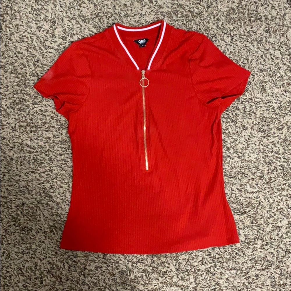 Guess red shirt